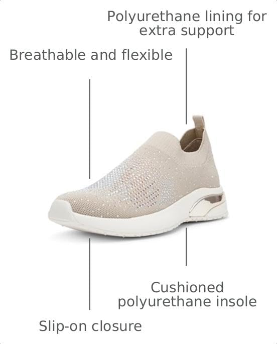 Anne Klein Women's Compete Embellished Slip On Sneakers  Bone Crystal Size 6