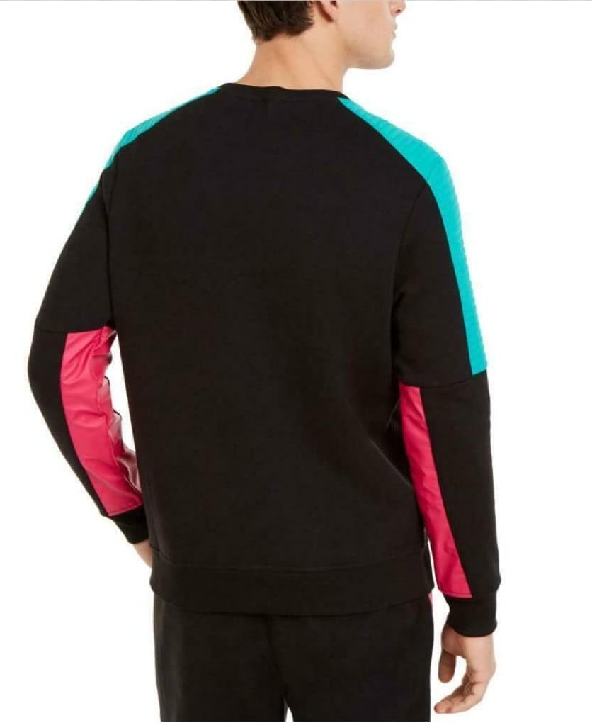 INC Internatonal Concepts Men's Holographic Colorblock Pleather Fleece Sweatshirt  Color Black Size XL