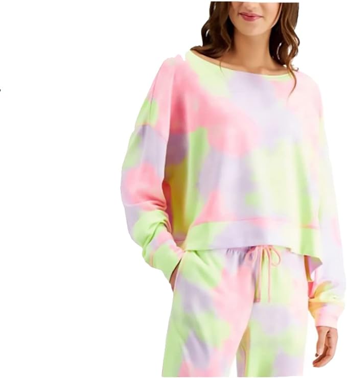 Jenni Women's French Terry Raw Hem Crew Sleep Pajama Top  Multicolor Tiedye Size XS