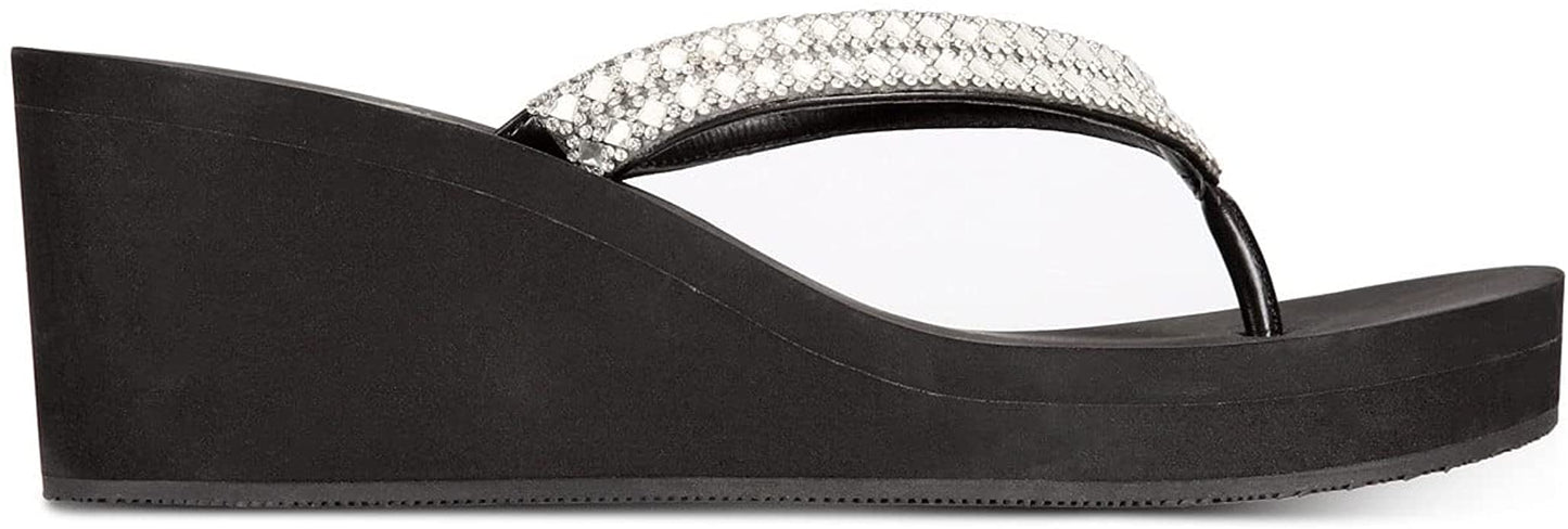 Thalia Sodi Women's Emira Embellished Wedge Sandals  Color Black Bling Size 6M