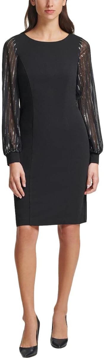 Jessica Howard Petite Chiffon-Sleeve Sheath Dress  Color Black Size 14P