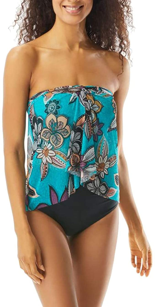 Coco Reef Tropical Cascade Bra Sized Crop Tankini Top  Color Dark Turquoise Size 38DD