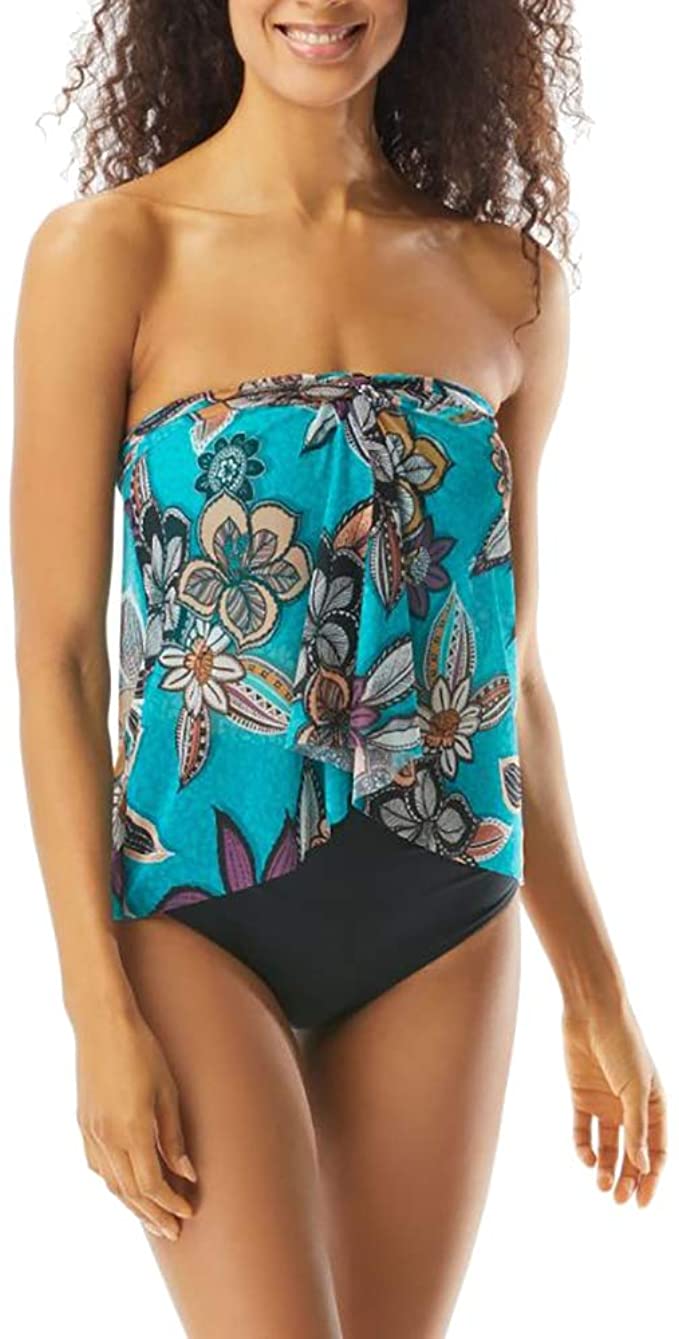 Coco Reef Tropical Cascade Bra Sized Crop Tankini Top  Color Dark Turquoise Size 34C