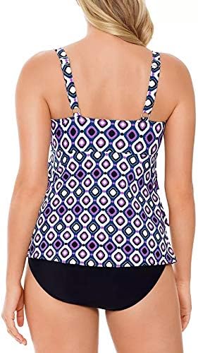 Swim Solutions Women's Printed Tiered Tummy Control One-Piece Swimsuit  Color Jewels Size 10