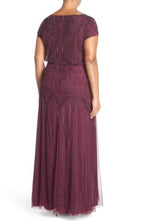 Adrianna Papell Plus Size Short Sleeve Beaded Gown  Cassis Size 18W