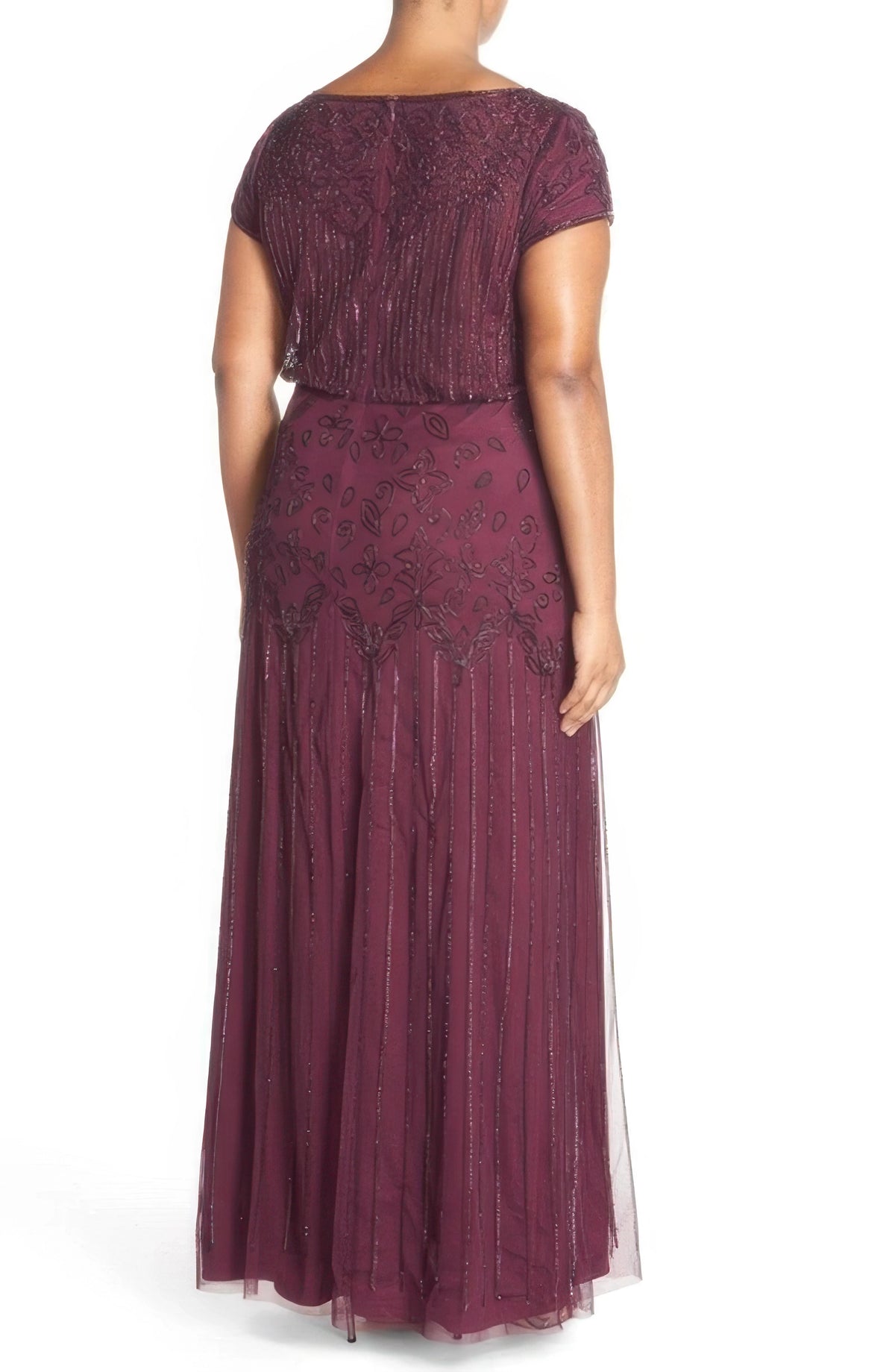 Adrianna Papell Plus Size Short Sleeve Beaded Gown  Cassis Size 18W