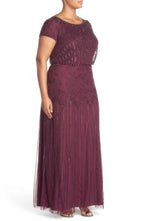 Adrianna Papell Plus Size Short Sleeve Beaded Gown  Cassis Size 18W