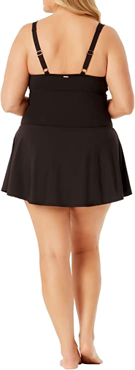 Anne Cole Plus Size Ruched Underwire Swimdress  Color Black Noire Size 18W