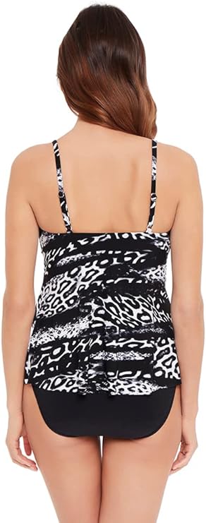 Magicsuit Chloe Tiered Tankini Top  Color Black/White Size 8