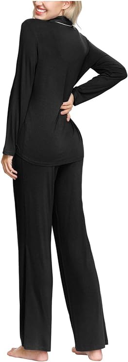 INK+IVY Women's Rayon Long Sleeve Button Top & Trouser Pajama Set  Color Black Size S
