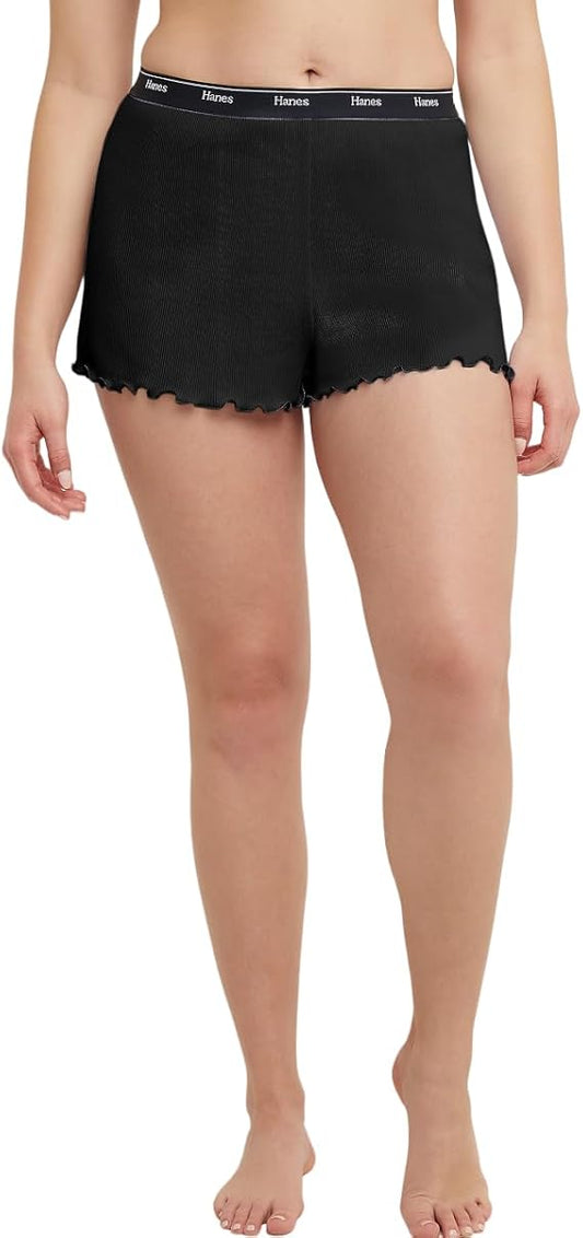 Hanes Women's Originals Cozywear Rib Lounge Shorts  Black Size XL