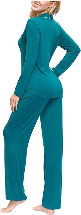 INK+IVY Women's Rayon Long Sleeve Button Top & Trouser Pajama Set  Color Evergreen Size XL