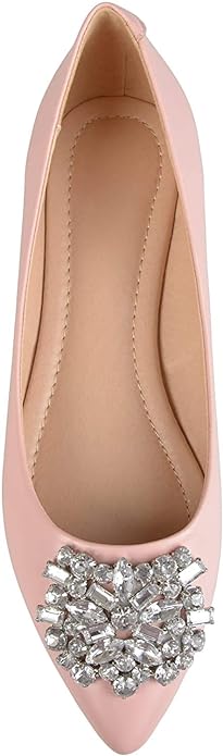 Journee Collection Women's Renzo Vegan Leather Pointed Toe Jewel Flats  Color Pink Size 9M
