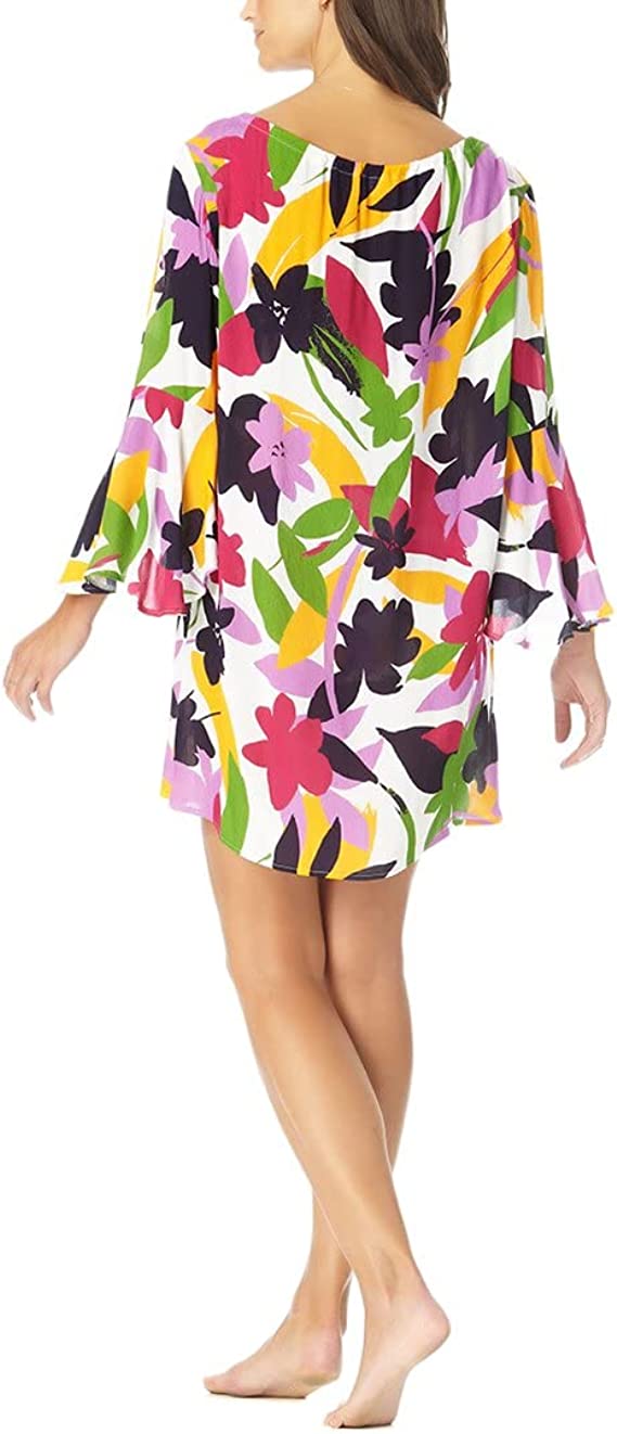 Anne Cole Bold Floral Bell-Sleeve Tunic  Color Lush Garden White Multi Size XS/S