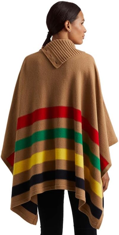 Lauren Ralph Lauren Striped Wool-Blend Poncho  Color Camel Multi Size S/M