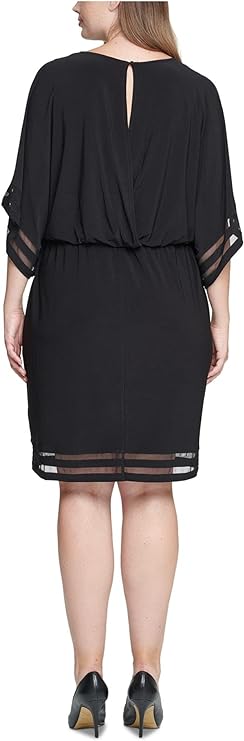 Jessica Howard Plus Size Illusion-Trim Blouson Dress  Color Black Size 22W