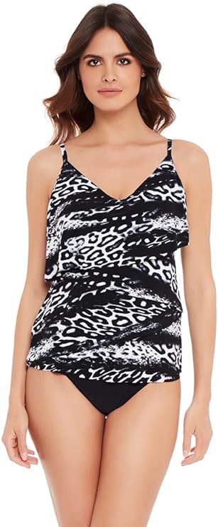 Magicsuit Chloe Tiered Tankini Top  Color Black/White Size 8