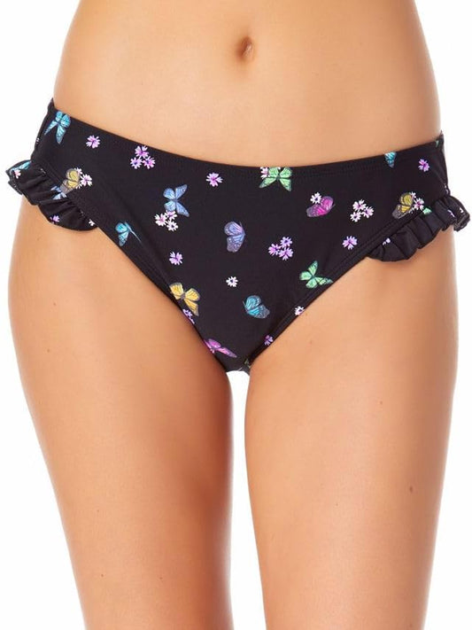 California Waves Juniors Ruffle Hipster Bikini Bottoms  Color Black Print Size XL