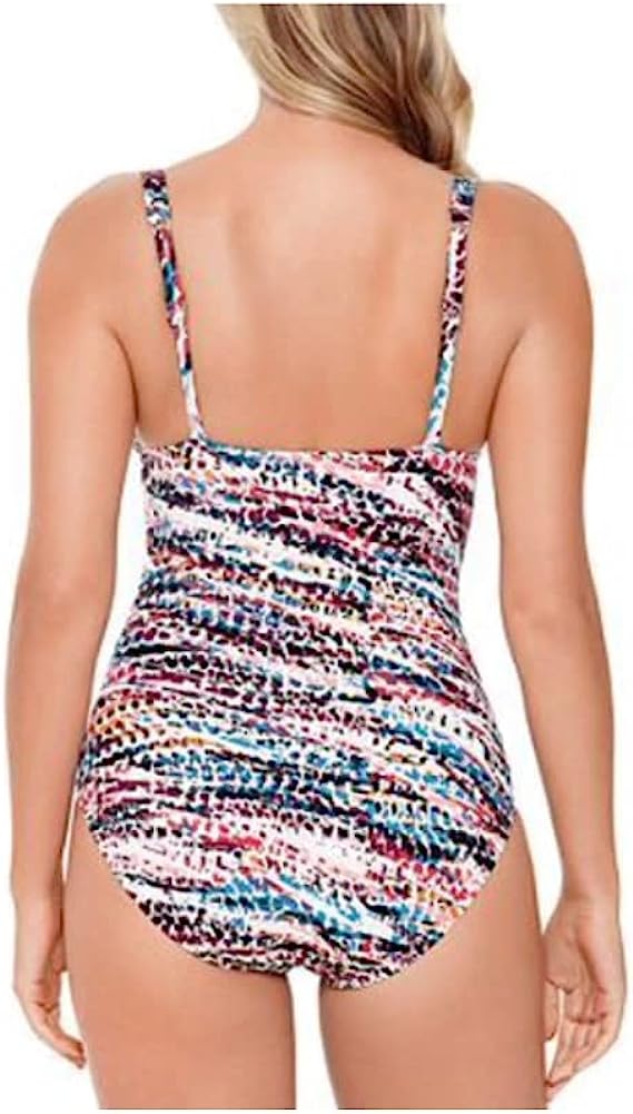 Swim Solutions Women’s Hot Rocks Plunge Printed Tummy Control One-Piece Swimsuit  Multicolor Size 8