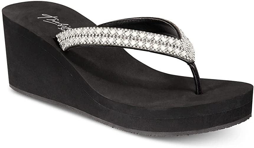 Thalia Sodi Women's Emira Embellished Wedge Sandals  Color Black Bling Size 6M