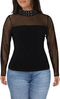 INC International Concepts Women's Illusion Stud-Detail Top  Color Deep Black Size XL