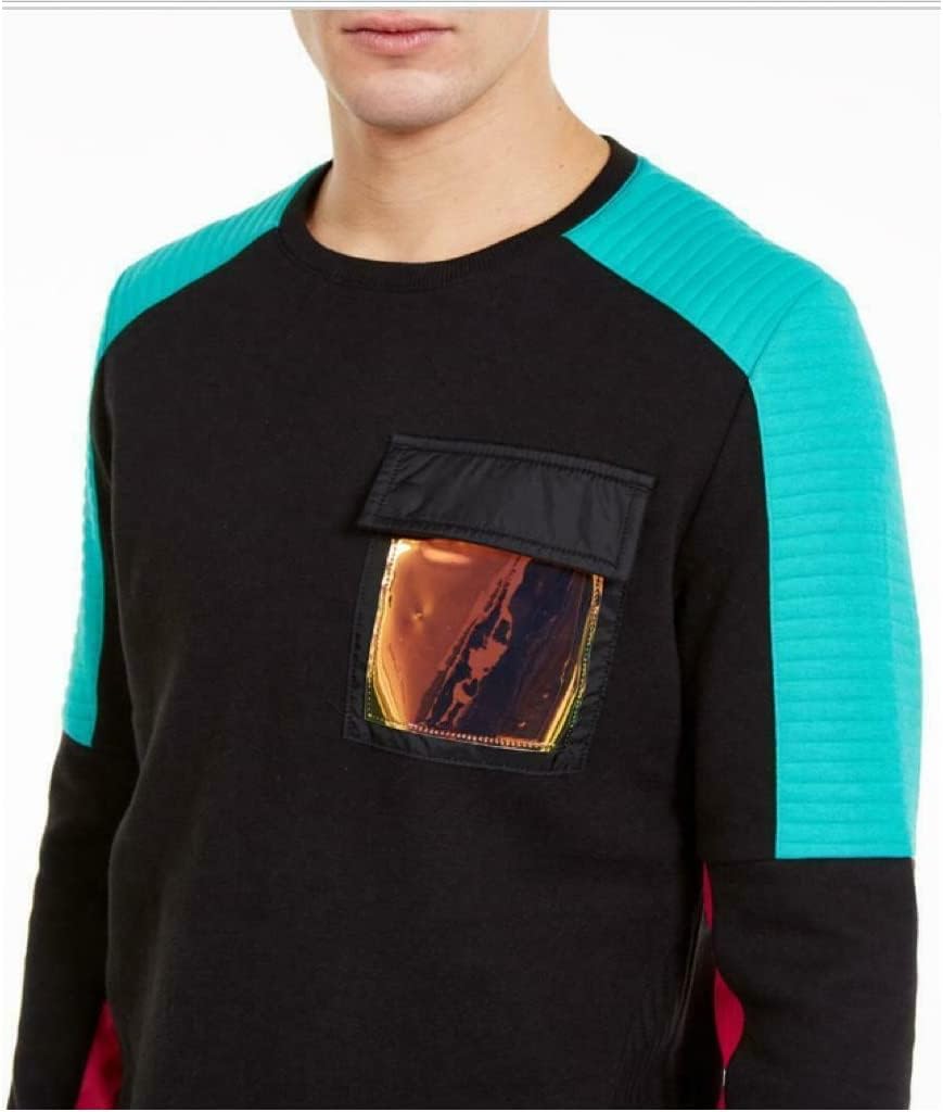 INC Internatonal Concepts Men's Holographic Colorblock Pleather Fleece Sweatshirt  Color Black Size XL