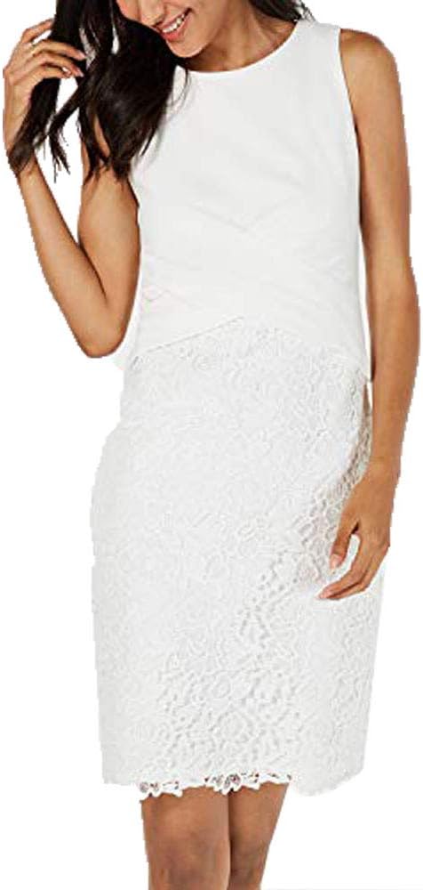 Taylor Dresses Petites Sleeveless Lace Sheath Dress  Color White Size 4P