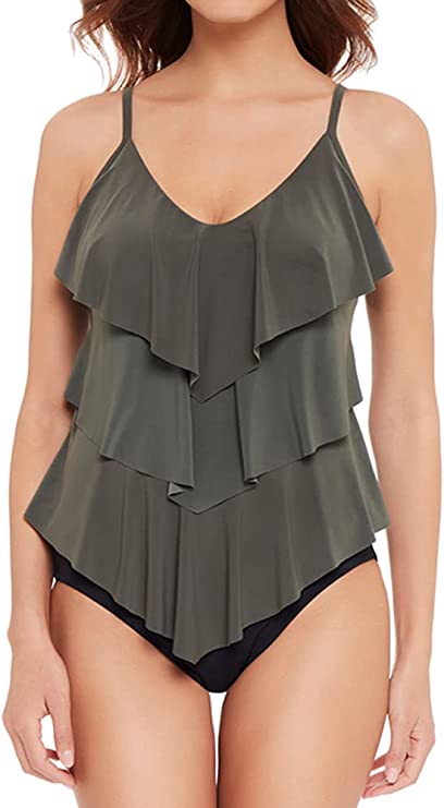 Magicsuit Rita Tiered Slimming Tankini Top  Color Military Green Size 8