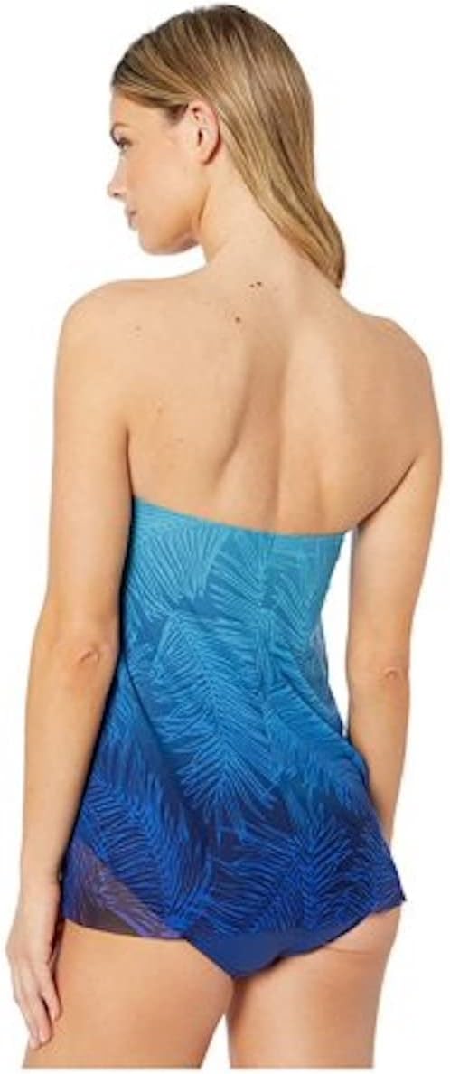 LAUREN RALPH LAUREN Ombre Palm Flyaway Strapless One Piece Swimsuit  Color Blue Size 4