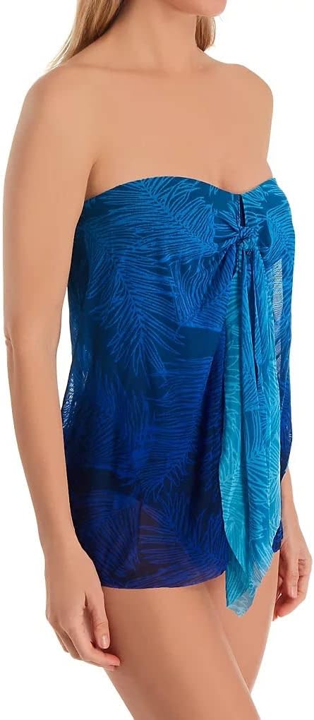 LAUREN RALPH LAUREN Ombre Palm Flyaway Strapless One Piece Swimsuit  Color Blue Size 6