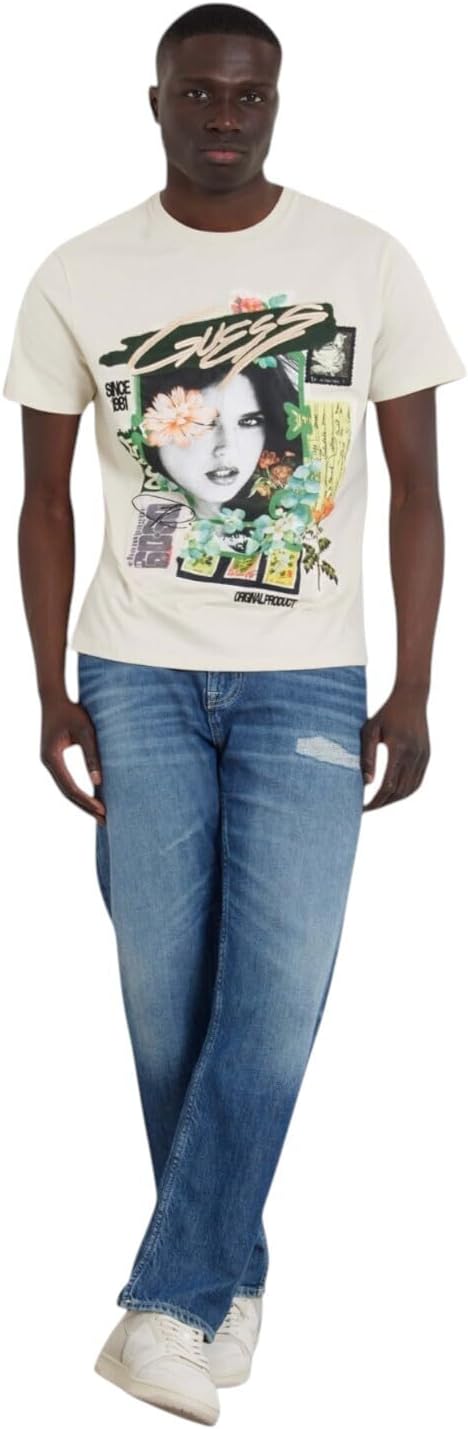 GUESS Men's Botanical Collage T-Shirt  Pearl White Multi Size M