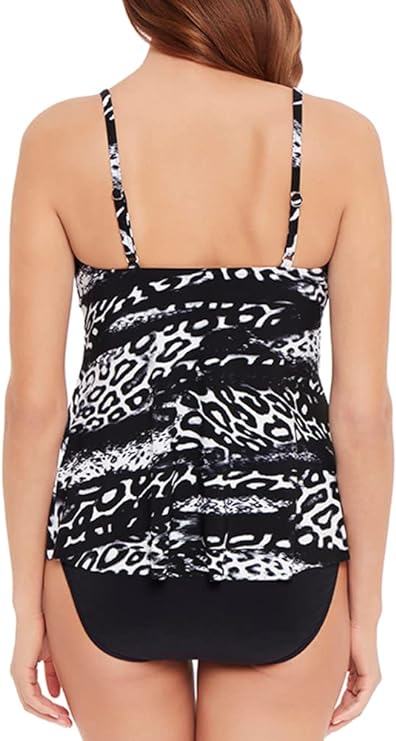 Magicsuit Chloe Tiered Tankini Top  Color Black/White Size 8