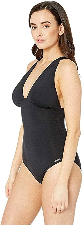 Michael Kors Women's Urban Gypsy High Neck Shirred One-Piece Swimsuit  Color Black Size 8