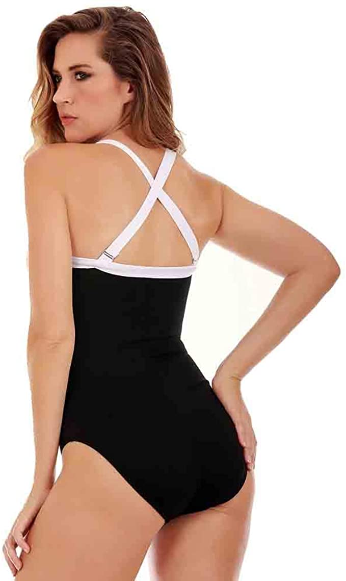 InstantFigure Women’s Compression Shapewear Tummy Control Two-Tone One-Piece  Color Black Size 14