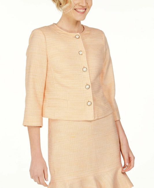 Karl Lagerfeld Women's Embellished Button Tweed Blazer Jacket  Color Banana Yellow Size L