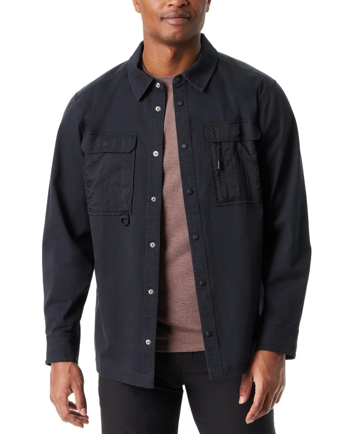 BASS OUTDOOR Men's Stretch Snap-Button Front Shirt Jacket  Black Beauty Size L