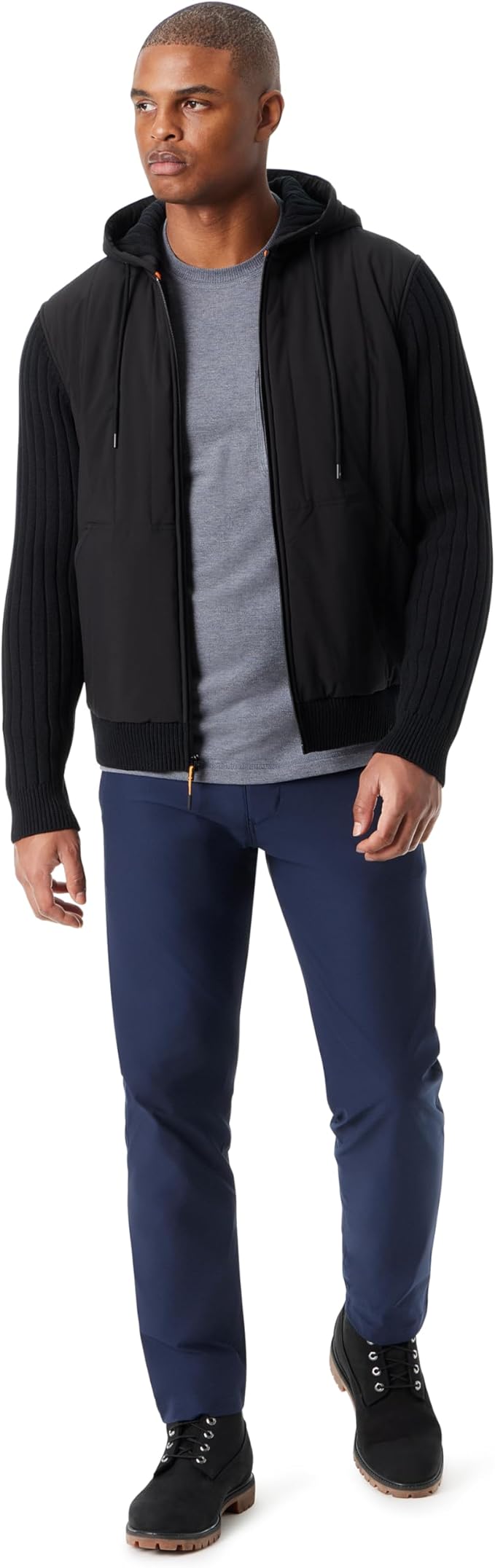 BASS OUTDOOR Men's Mixed Media Zip-Front Hoodie  Black Beau Size M