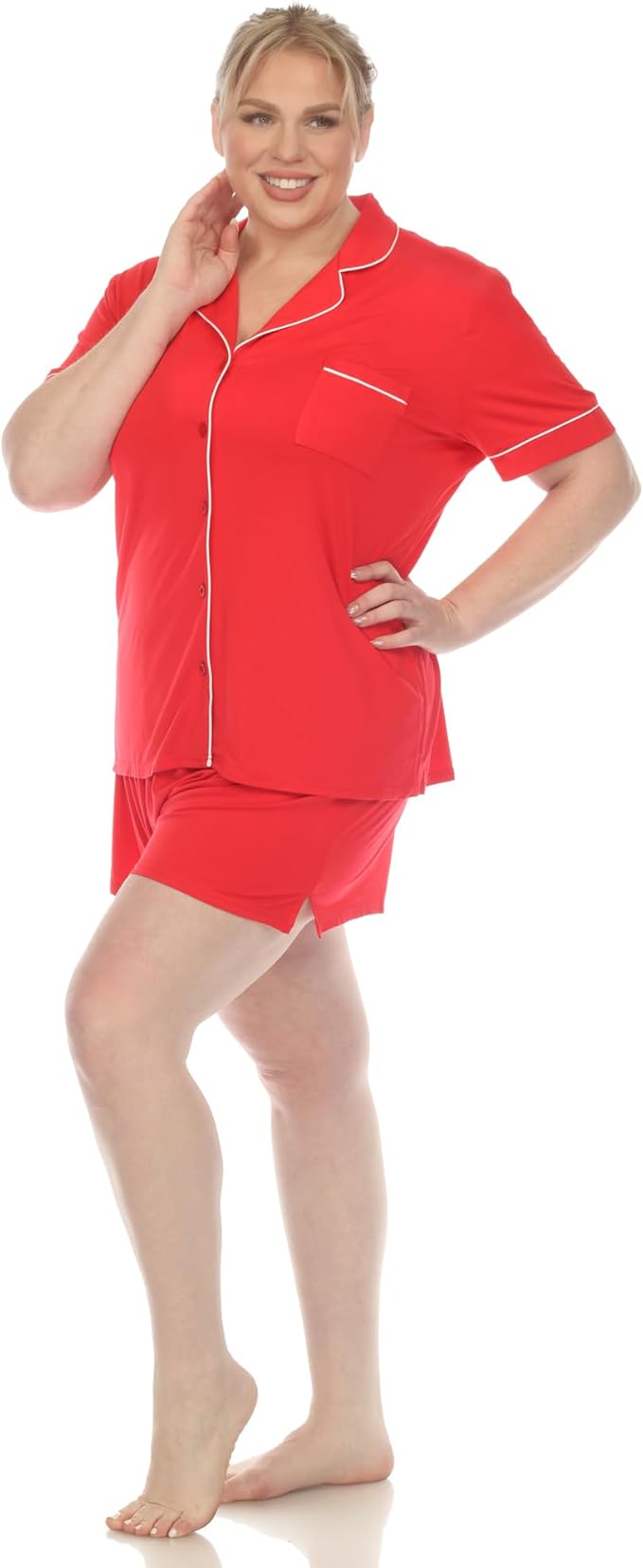 White Mark Women's 2 Pc. Short Solid Pajama Set  Red Size M