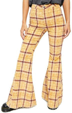 Free People Women's Just Float on Plaid Jeans  Color Mustard Size 25