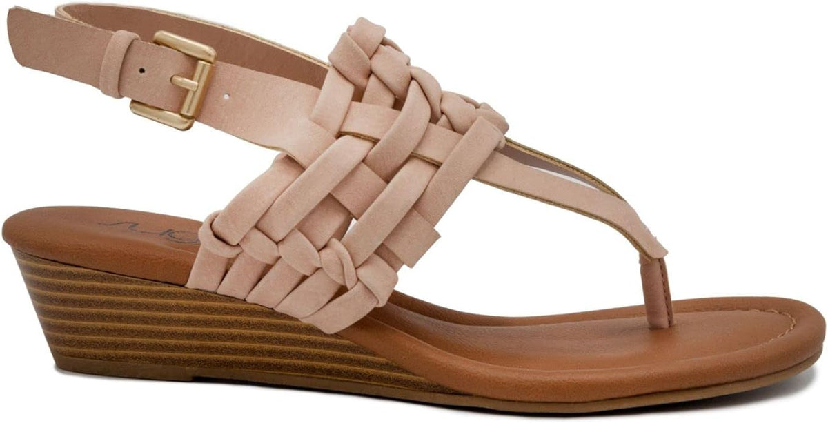 Sugar Women's Simone Vegan Leather Slingbacks Wedge Sandals  Color Blush Nubuck Size 8.5M
