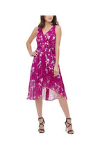 DKNY Tie Ruffled Metallic Floral Cocktail Wrap-Style Dress  Color Berry Multi Size 4