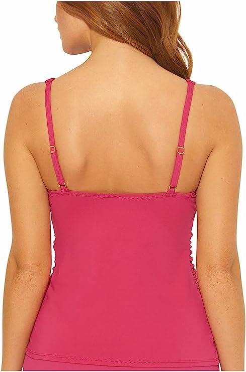 Bleu Rod Beattie Women's V-Neck Ruching Over-The-Shoulder Tankini Top  Color Rouge Pink Size 10