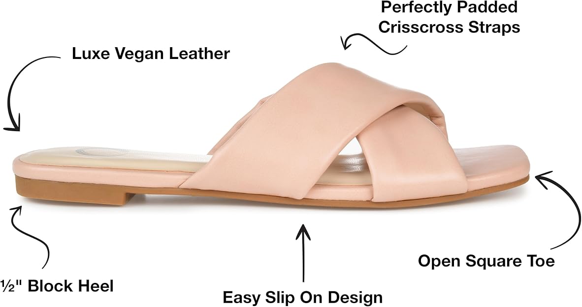 Journee Collection Women's Carlotta Faux Leather Flat Sandal  Blush Size 9.5