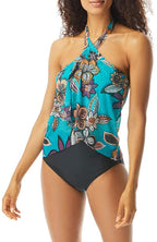 Coco Reef Tropical Cascade Bra Sized Crop Tankini Top  Color Dark Turquoise Size 34C