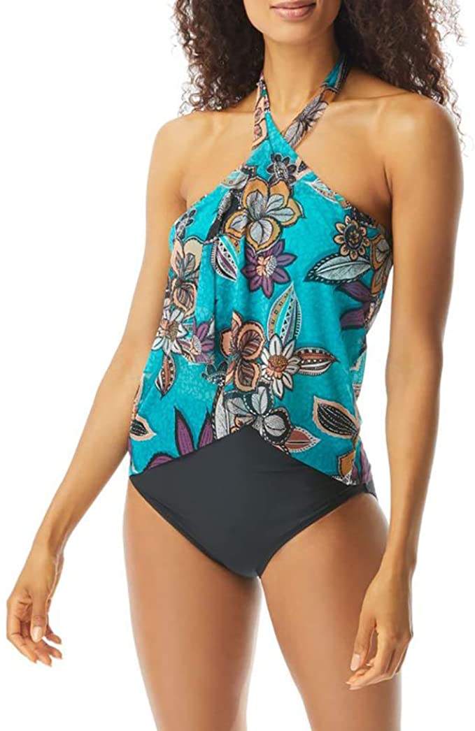 Coco Reef Tropical Cascade Bra Sized Crop Tankini Top  Color Dark Turquoise Size 38DD