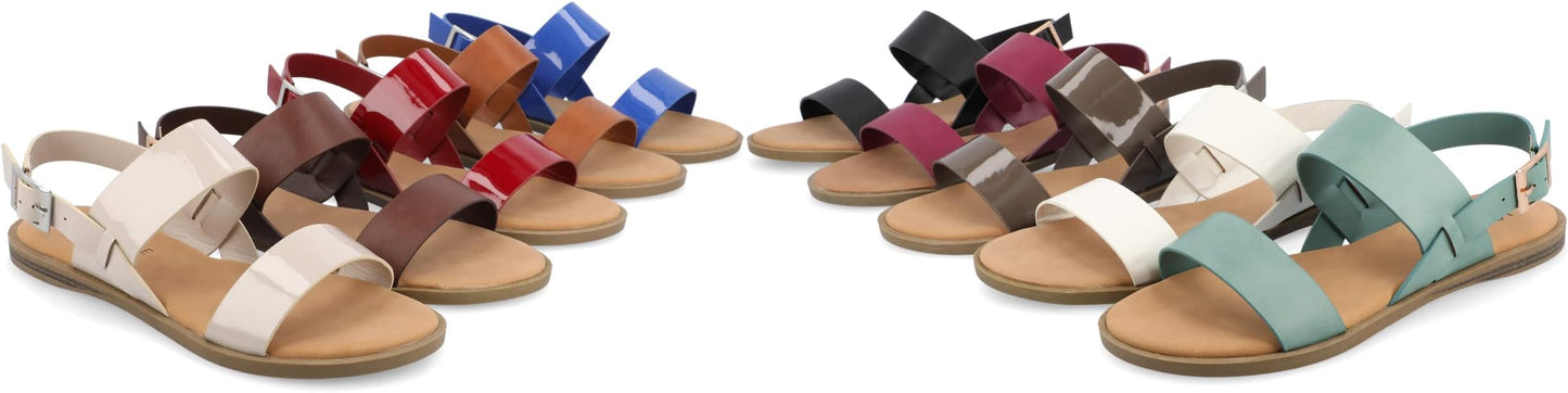 Journee Collection Women's Lavine Multi Strap Flat Sandals  Cognac Size 9