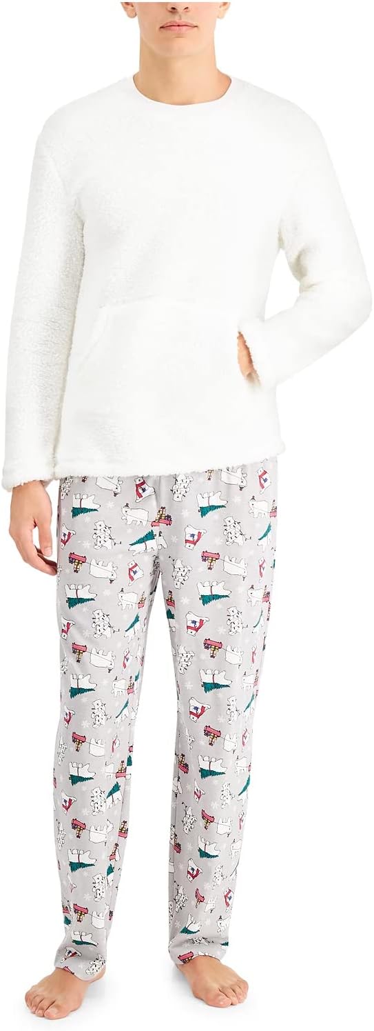 Family Pajamas Men's Fleece Sherpa Top Printed Pants PJ Set  Color Polar Bears Size L
