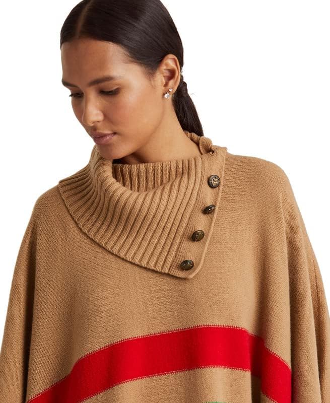 Lauren Ralph Lauren Striped Wool-Blend Poncho  Color Camel Multi Size S/M