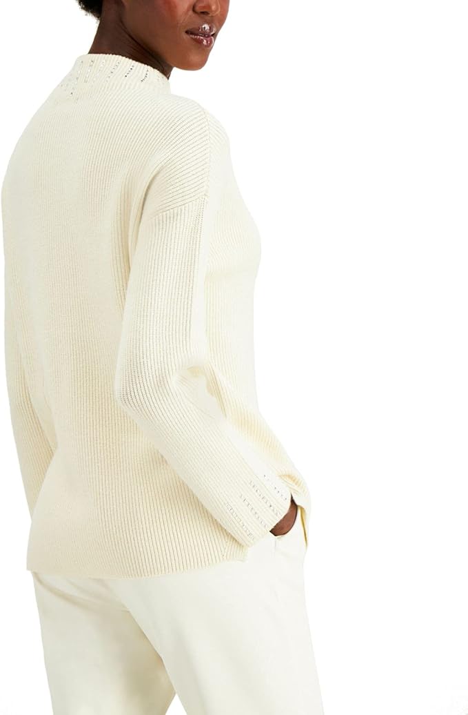Alfani Women's Embellished High-Neck Sweater  Color Pure Ivory Size M