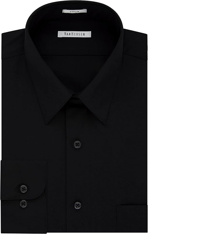 Van Heusen Men's Tall Classic/Regular Fit Poplin Dress Shirt  Black 19 35/36